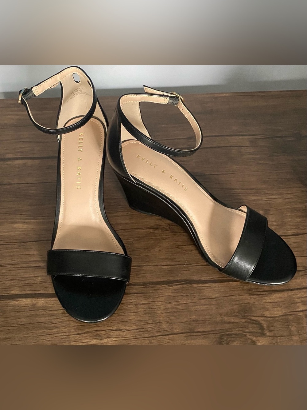 Kelly & Katie Black and Beige Open-Toe Ankle-Strap Heel Sandals